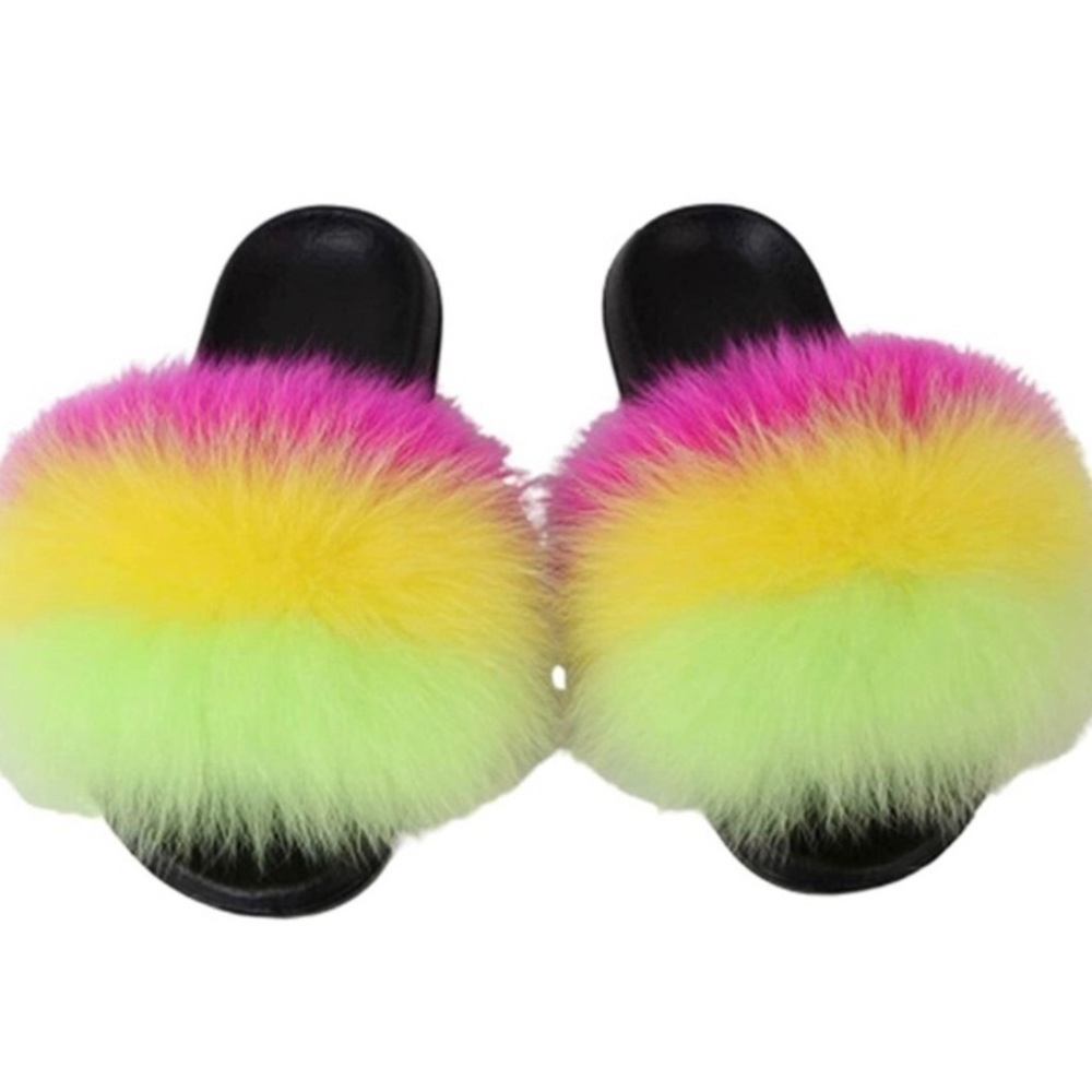 XINBY Women’s Fur Slippers Slides‎ Fluffy Fuzzy Sandals Open Toe Anti-Slip Shoes